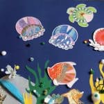 Dessins et collage représentant un aquarium
